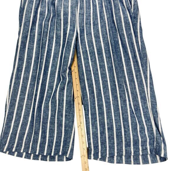Ashley Stewart Wide Leg Capri Pants Blue Linen Baggy Nautical Beach Lagen Look - Picture 11 of 13